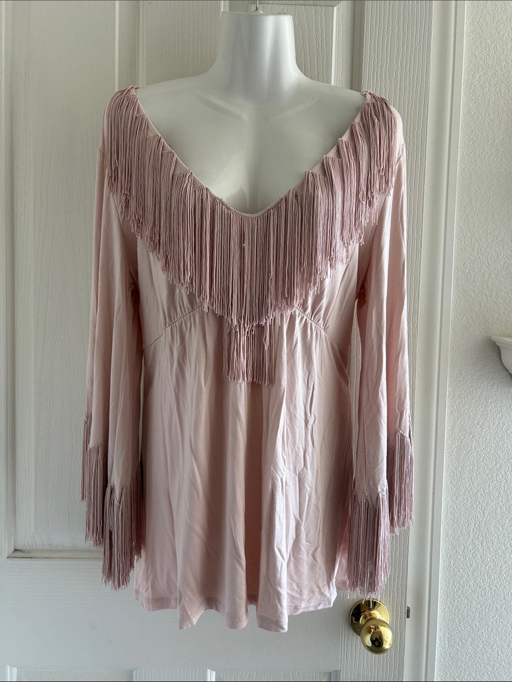 Boston Proper Dusty Pink Fringe V-Neck Tunic